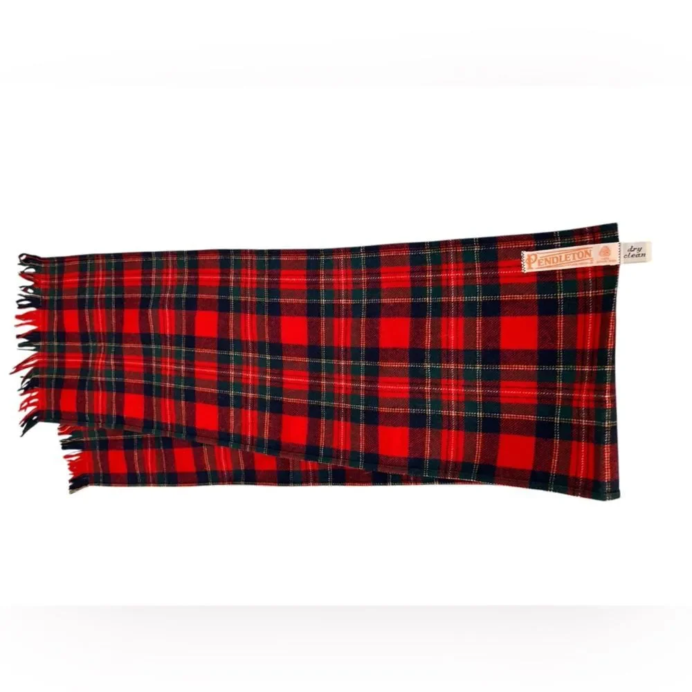 Pendleton Red Tartan Plaid Scarf Vintage Wool